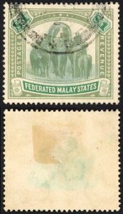 Malay SG48 One Dollar Grey green and Green Fiscally Hand Stamp