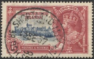 SOLOMON ISLANDS 1935 Sc 60, Used  VF  1-1/2d SJ, 1937 SHORTLAND ISLAND Postmark