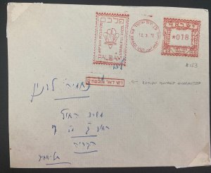 1972 En Harod Israel Meter Cancel Cover Return Postage Slogan