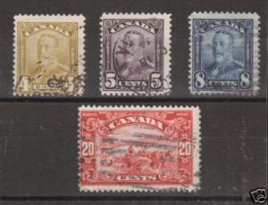 Canada Sc 152-154, 157 used 1928-29 KGV definitives, 4 different from set, sound