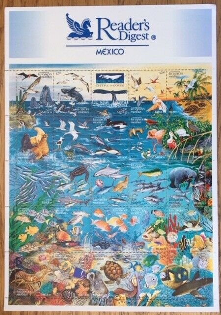 MEXICO; 1998 MNH Ocean Life Sheet of 25 - Sc 2090; Fish Dophins Birds Turtle