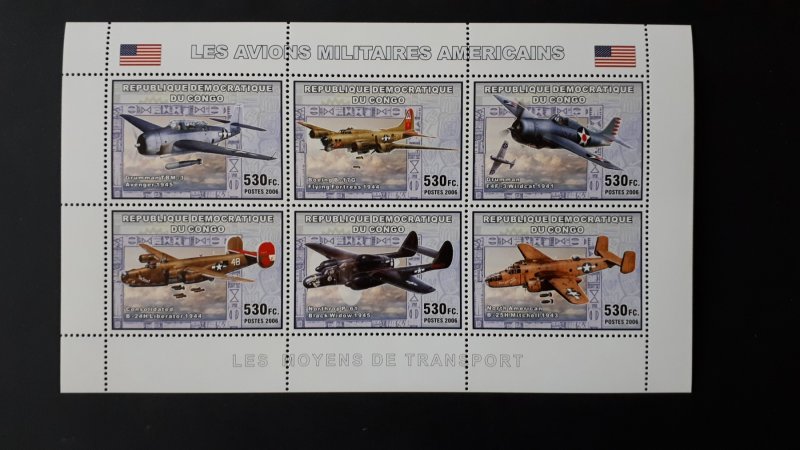 Aviation - Planes - US America - Congo 2006 - sheet + compl. of 6 ss perf ** MNH