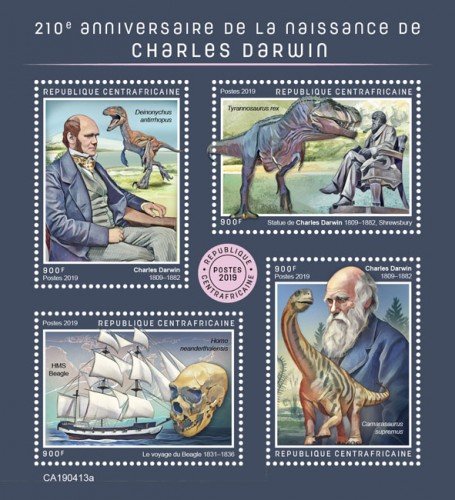 C A R - 2019 - Charles Darwin - Perf 4v Sheet - MNH