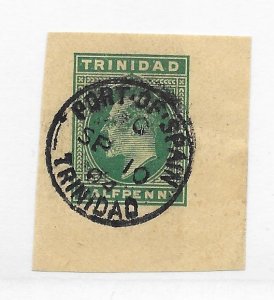 Trinidad Half Penny Ink Stamp on Piece - Stamp - CAT VALUE $???