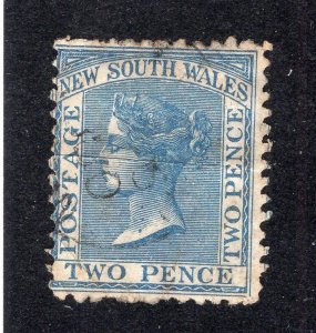 New South Wales 1871 2p blue Victoria, Scott 53 used, value = $2.00