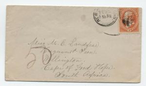 1888 New Haven CT to South Africa 15 cent banknote cover [y4085]