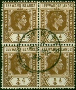 Leeward Islands 1938 1/4d Brown SG95 Fine Used Block of 4 'St Kitts CDS'