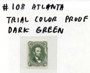 US Stamp 1861-66 SC 108 15c AL. LINCOLN Trial Color Proof MH