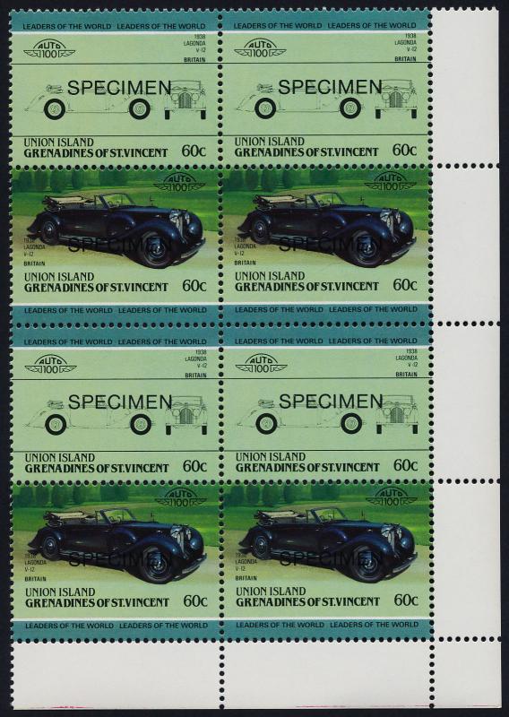 St Vincent Grenadines Union Is 149 BR Block Specimen o/p MNH Car, Lagonda