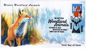 23-248, 2023, Winter Woodland Animals, First Day Cover, Pictorial Postmark, Fox,