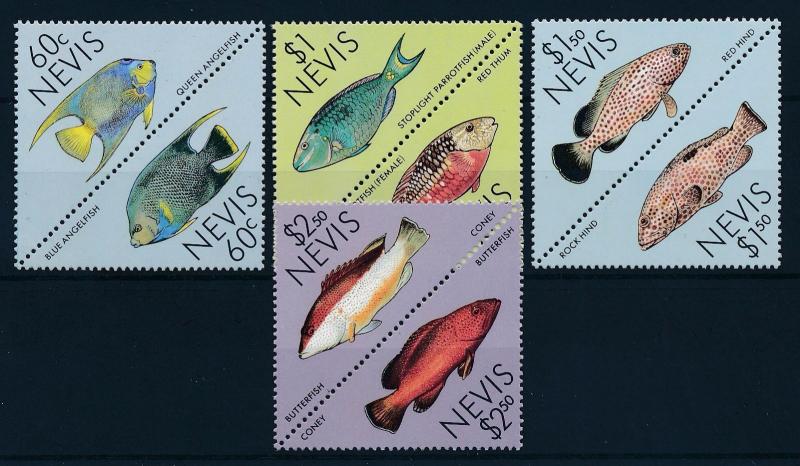 [49308] Nevis 1987 Marine life Fish Triangles 4 pairs MNH