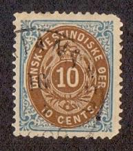 Danish West Indies   #10c  used   1876   10c  inverted frame