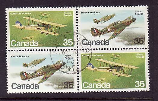 Canada-Sc#876a-used 35c setenant pair in block of 4-Planes-Aircraft-1980-id127-