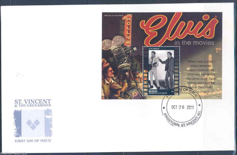 ST. VINCENT GREN BEQUIA  ELVIS PRESLEY  MISSING COUSINS SOUVENIR SHEET IV FDC 