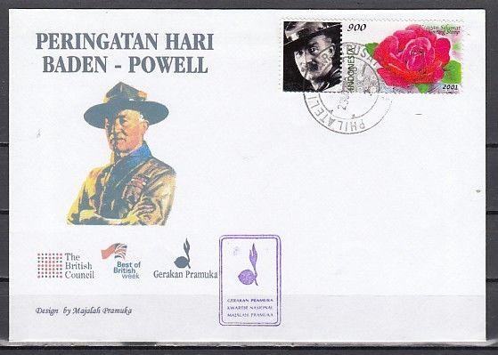 Indonesia, Scott cat. 1945a. Rose with Baden Powell Label. First day cover. ^