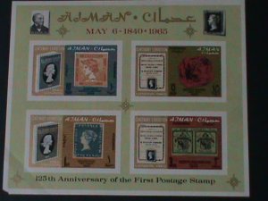 AJMAN-1965-125TH ANNIV OF THE 1ST POSTAGE STAMP -IMPERF MLH S/S VERY FINE