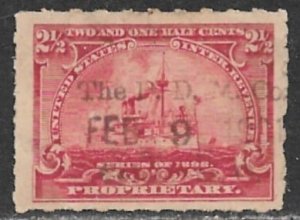 USA REVENUES 2 1/2c BATTLESHIP Proprietary PERUNA DRUG MEDICINE Precancel RB28