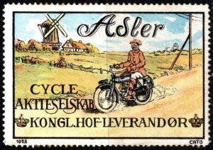 Vintage Denmark Poster Stamp Adler Motorcycles Joint Stock Company Unused