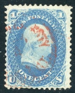 US Stamp #63 Franklin 1c - USED - Red Cancel - CV $45.00