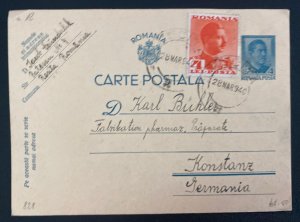 1940 Recita Romania Postal Stationery Postcard Cover To Constanz Germany