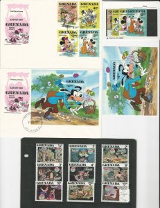 Grenada, Postage Stamp, #1021-9, 1041-5 Mint NH & FDC, Disney, JFZ