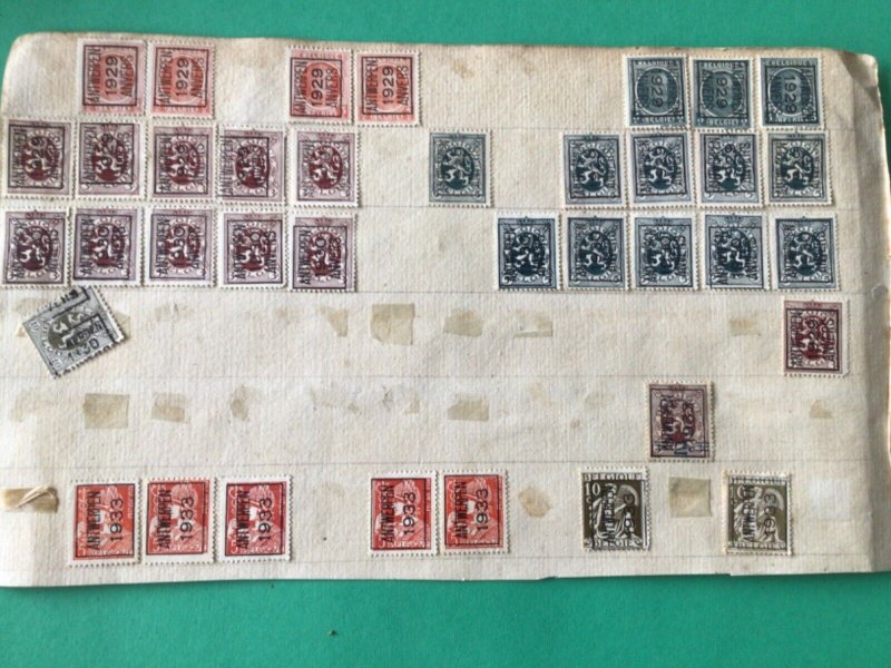 Belgium pre cancel stamps on 2 old album part pages Ref A8446