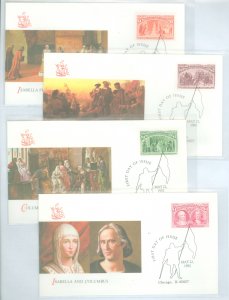 US 2624c/25c/27c/28c 1992 Christopher Columbus high values ($1, $2, $3, $4) from the souvenir sheets on four unaddressed cachete