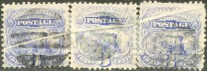 #114 VAR. (3) DIFFERENT DIAGONAL PRE-PRINT PAPER FOLD LOCOMOTIVE STAMPS BN8743