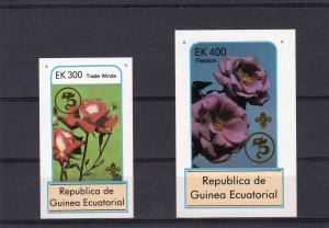 Equatorial Guinea 1982 Roses ovpt.75th.Ann.Scouts 2 S/S Imperforated MNH