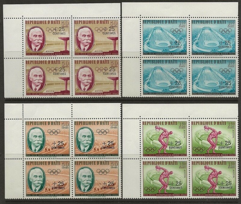 Haiti 1960 Olympics #B18-B19, CB28-CB29 VARIETY (pos. 7) Set in BLOCKS VF-NH