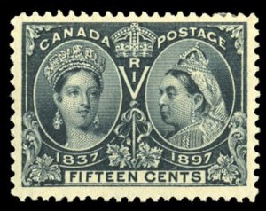 Canada #58 Cat$300, 1897 15c steel blue, hinged, well centered