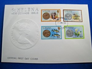 St. HELENA  1984  -  SCOTT #  416-419  FDC  -  NEW COINAGE ISSUE  (ggs14)