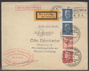 Germany 1930 Bremen Schleuderflug Catapult Cover 29.4.1930 Airmail Cachet 103262