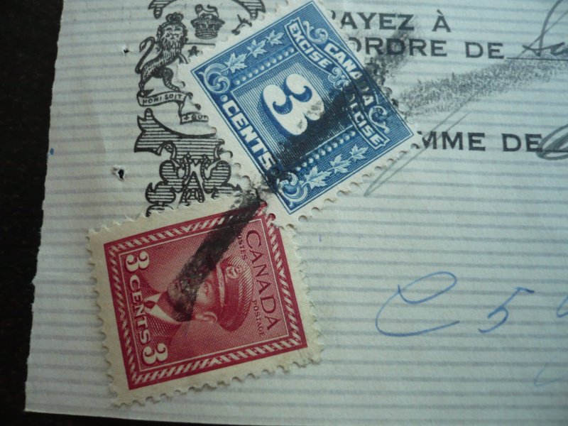 Canada - Revenue - KGVI War Issue Stamp & Revenue Stamp on cheque dated 1942