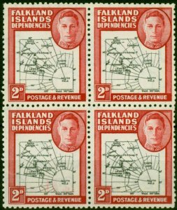 Falkland Island Dep 1946 2d Black & Carmine SGG3 Fine MNH Block of 4