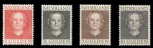 Netherlands #319-322 Cat$350 (for hinged), 1949 Juliana, set of four, lightly...