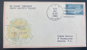 1935 Guam Island First Flight Airmail Cover To Manila Philippines FAM Route 14