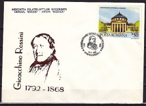 Romania, 1993 issue. 13/NOV/93, Composer G. Rossini Cancel on Cachet Cover.