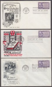 USA # 1014 SET of 5 DIFF FDC CACHETS - 500th ANN of the GUTENBERG BIBLE