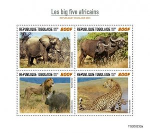 Togo Wild Animals Stamps 2020 MNH Big Five Elephants Leopards Lions Fauna 4v M/S