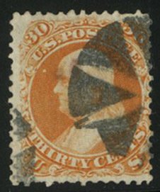 United States, 1861-66 #71 Cat$200, 1861 30c orange, used, thin and perf faults