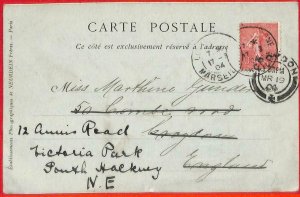 aa2279  -  ALGIERS - POSTAL HISTORY - POSTCARD to ENGLAND via MARSEILLES  1904