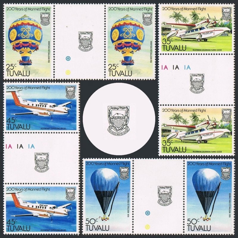 Tuvalu 208-211 gutter,211a,MNH.Michel 199-202,Bl.8. First Manned Flight-200.
