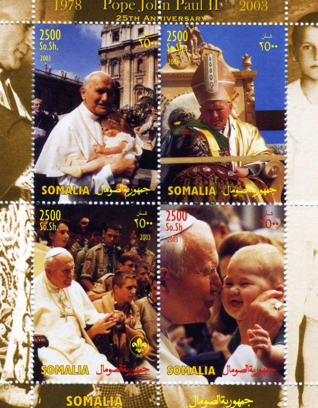 Somalia 2003 Pope John Paul II Sheet (4) Perforated mnh.vf