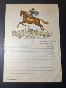 1938 Hungary Telegram Cover Praha Prague Czechoslovakia 1606 Horse Jump Town