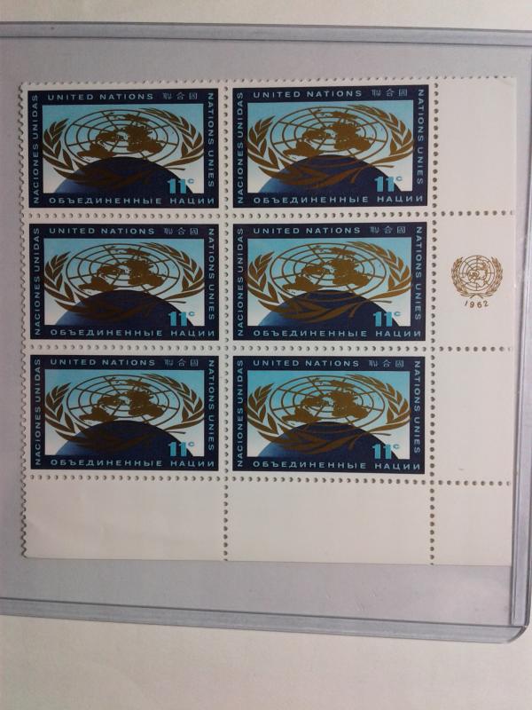 UNITED NATIONS SCOTT # 107 PLATE BLOCK OF 6 WITH SEAL