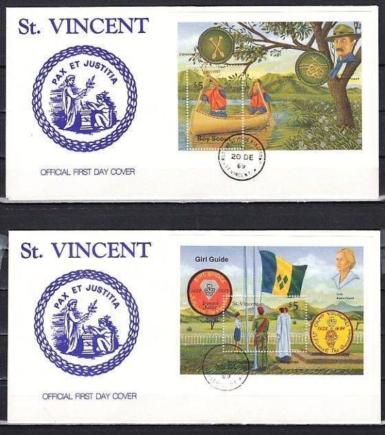 St. Vincent, Scott cat. 1286-1287. Boy & Girl Scout s/sheets. 2 First day cover.