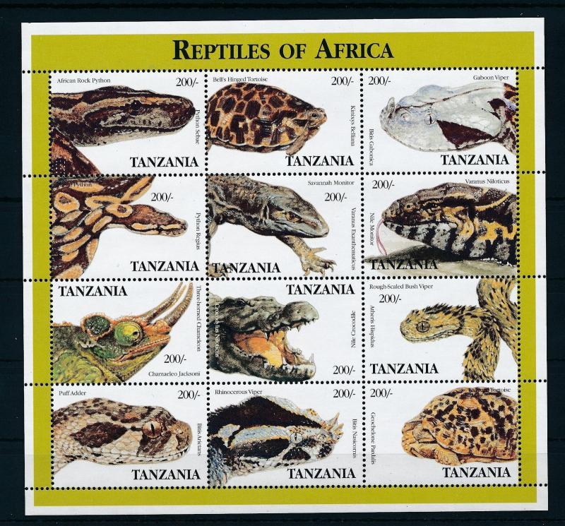 [26484] Tanzania 1995 Animals Reptiles Snakes Crocodiles Tortoise MNH  S/S