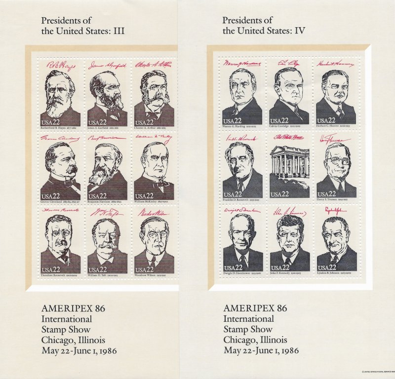 US #2216-2219 AMERIPEX 86. U.S. Presidents- complete with original packaging.