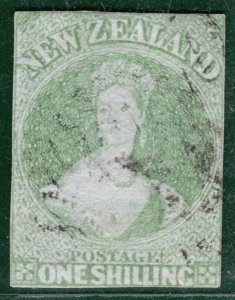 NEW ZEALAND QV Classic Chalon SG.6 1s Green/Blue (1857) Used Cat £4,000 PIBLUE30